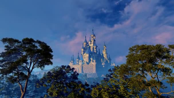 Castle Mountain Animation Theme Fairy Tales Fantasy Architecture Territories — Stock Video