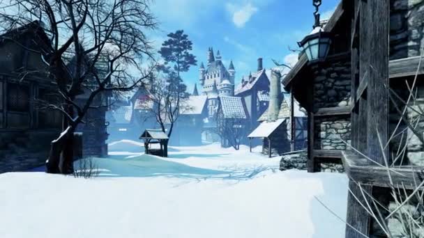 Panorama Van Een Oude Europese Stad Winter Animatie Het Thema — Stockvideo