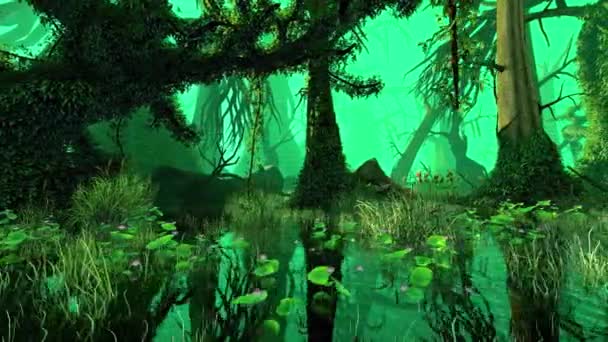 Tropischer Sumpf Mit Verschiedenen Arten Von Pflanzen Animation Zum Thema — Stockvideo