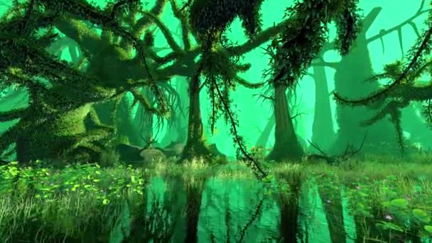 带着各种植物穿过热带沼泽地 以自然与生态 旅游与3D图像 植物与气候为主题的动画制作 — 图库视频影像