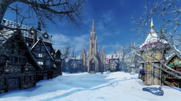 Zimowe Miasto Animacja Temat Historii Miasta Podróży Bajek Infrastruktury Turystyki — Wideo stockowe