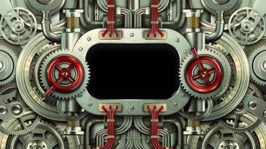 Detaylı Teknoloji Monitörü. Steampunk, Prodüksiyon ve Makineler, Tarih ve Kalıntılar Teması.