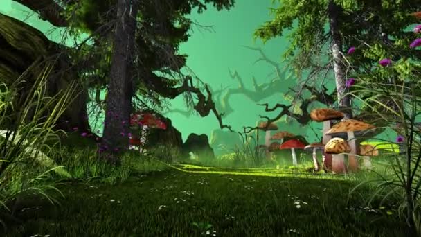 Bewegung Durch Einen Märchenwald Mit Pflanzen Und Pilzen Animation Zum — Stockvideo