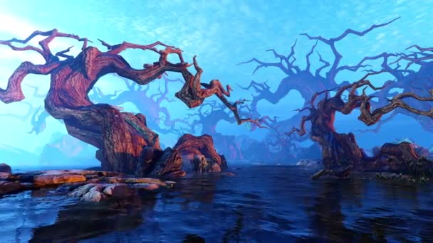 Старі Дерева Болотистій Місцевості Анімація Тему Казок Історій Легенд Подорожей — стокове відео
