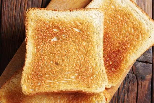 Tahta Masada Kızarmış Ekmek Dilimleri Yakın Çekim Üst Manzara — Stok fotoğraf