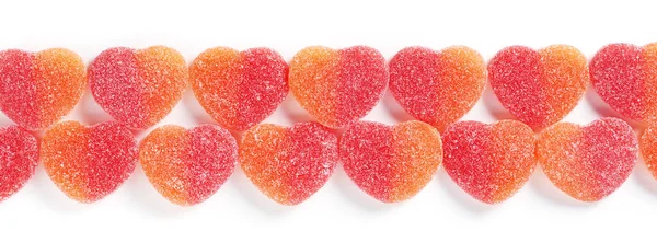 Candy Form Hearts Line White Background Top View — Φωτογραφία Αρχείου