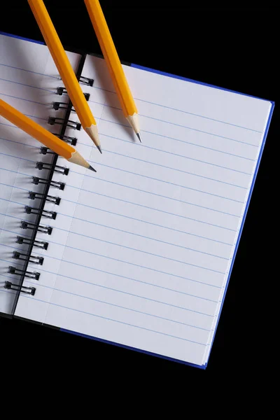 Notepad Pencils Black Background Top View — Stock Photo, Image