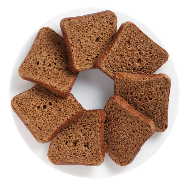 Plátky Malého Žitného Chleba Talíři Izolovaném Bílém Pozadí Pohled Shora — Stock fotografie