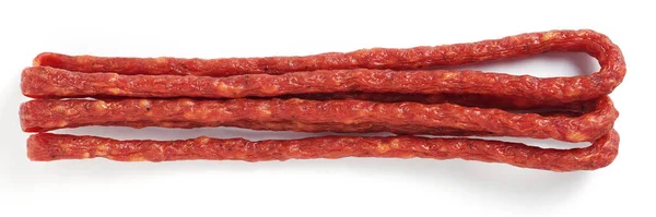 Kabanos Polish Thin Long Dry Sausage White Background Top View — Stock Photo, Image