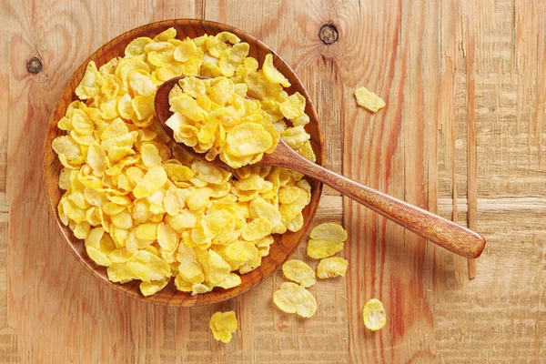 Cornflakes Teller Auf Altem Holzgrund Draufsicht Traditionelles Müsli Frühstück — Stockfoto