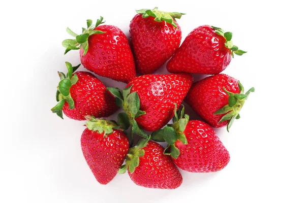 Nahaufnahme Von Erdbeeren Auf Weißem Hintergrund Draufsicht — Stockfoto