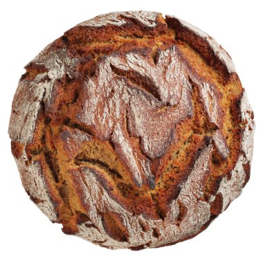 Beyaz zemin üzerinde izole edilmiş çavdar ekmeği, üst görünüm