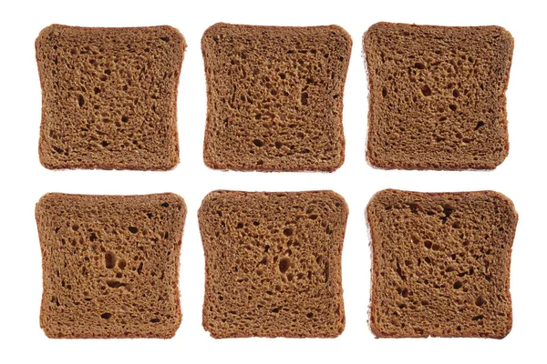 Plátky Malého Žitného Chleba Izolované Bílém Pozadí Horní Pohled — Stock fotografie
