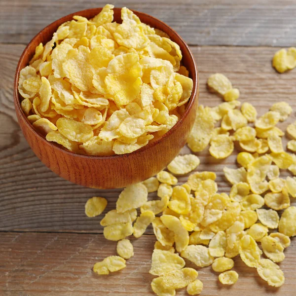 Cornflakes Kom Houten Ondergrond Traditioneel Ontbijtgranen — Stockfoto