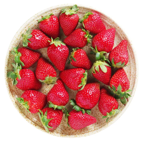 Erdbeeren Einem Teller Isoliert Auf Weißem Hintergrund Draufsicht — Stockfoto