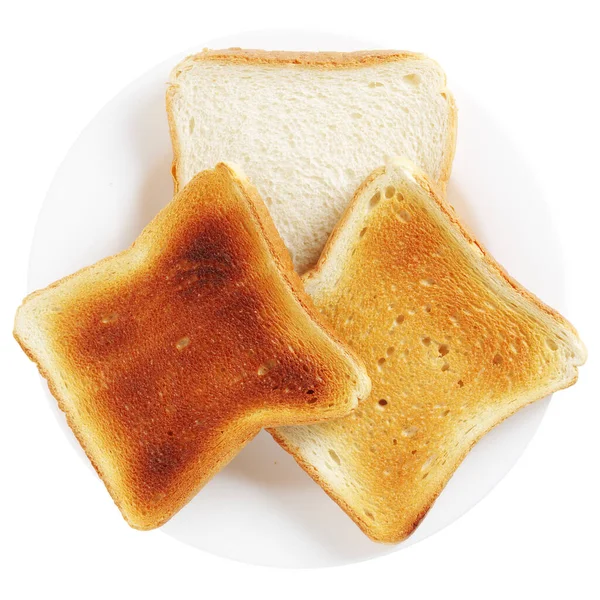 Geroosterd Brood Vers Geroosterd Een Plaat Geïsoleerd Witte Achtergrond Bovenaanzicht — Stockfoto