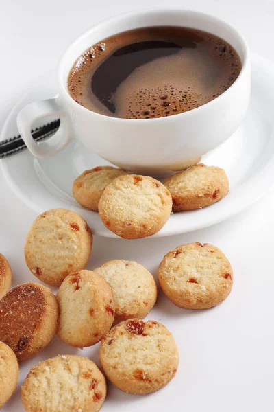 Печенье Домашнего Приготовления Чашка Кофе Белом Фоне — стоковое фото