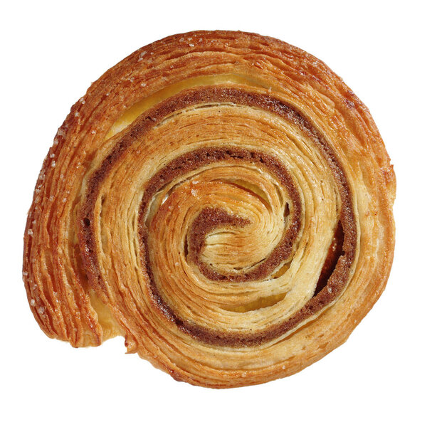 Homemade cinnamon roll isolated on a white background, top view