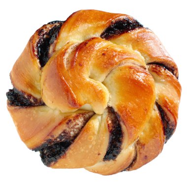 Beyaz arka planda izole edilmiş çikolatalı çörek.