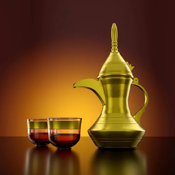 Médio Oriente Árabe Café Dallah Pot Com Copos Símbolo Hospitalidade — Fotografia de Stock