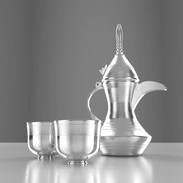 Mellanösterns Arabiska Kaffe Silver Dallah Pot Med Koppar Symbol För — Stockfoto