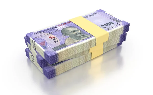 Indian Rupee 100 Pakiety Banknotów Izolowane Białym Tle Ilustracja Render — Zdjęcie stockowe