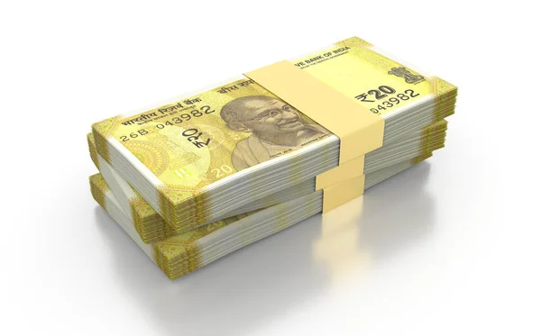 Indian Rupee Waluta Note Wiązki Izolowane Białym Tle Ilustracja Render — Zdjęcie stockowe