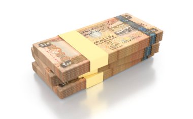 Birleşik Arap Emirlikleri Para Birimi Dirhams AED 200 Not Beyaz Arkaplanda izole edildi - 3D Görüntü Görüntüleme
