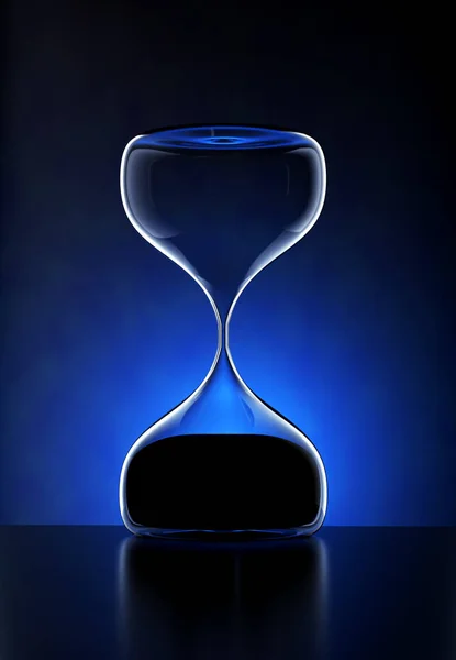 Hourglass Reflective Black Floor Sandglass Illustration Render Blue Background — Stock Photo, Image