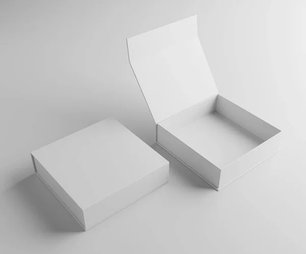 Порожня Коробка Упаковки Білого Продукту Макетів Відкритих Закритих Ілюстрацій Render — стокове фото