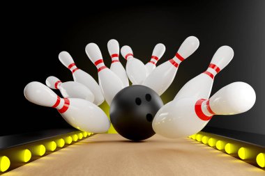 Bowling Topu Bowling lobutlarına çarptı. 3d Resim Hazırlama