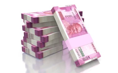 Hint Rupisi 2000 Para Birimi Paketleri Beyaz Arkaplanda izole edildi - 3D Görüntü Görüntüleme