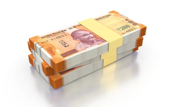 Indian Rupee 200 Pakiety Banknotów Izolowane Białym Tle Illustration Render — Zdjęcie stockowe