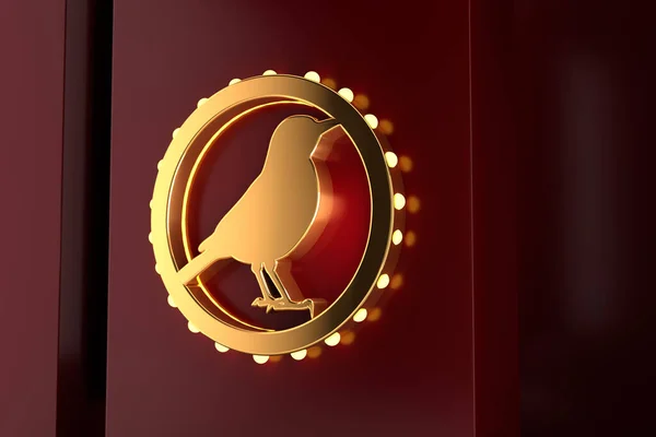 Pájaro Metal Dorado Con Luces Elemento Decorativo Illustration Render — Foto de Stock