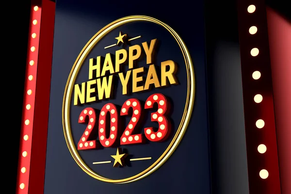 Golden 2023 Happy New Year Lights Illustration Render — Stock Photo, Image