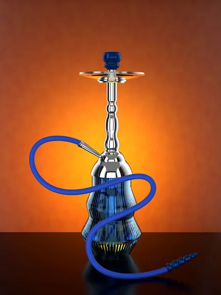 Indian Arabic Blue Hookah Sheesha Orange Background Inglés Ilustración Render — Foto de Stock