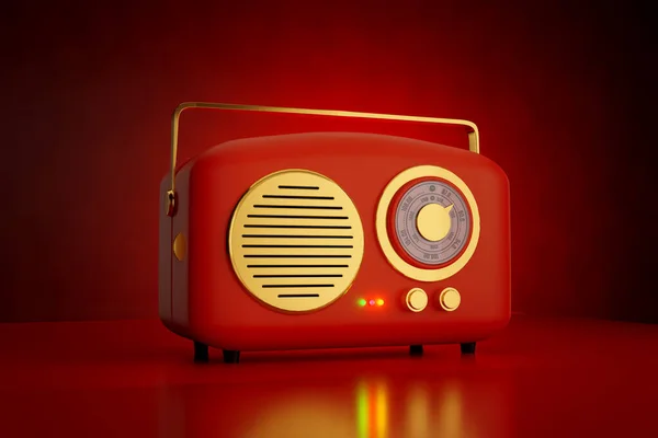 Antique Red Retro Radio on Red Background - 3D Illustration Render