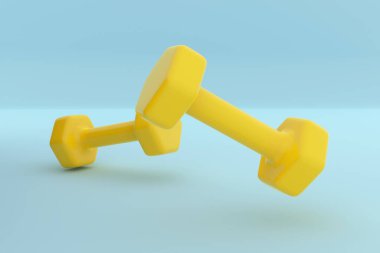 Mavi Arkaplanda Metal ve Lastik Sarı Şapşal Spor Salonu Ekipmanı - 3D Resim Hazırlama