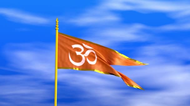 昼光と美しい空の下で宗教的なヒンズー教の旗を振るアニメーション 3Dイラストレンダリング — ストック動画