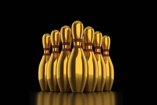 Gold Golden Bowling Pins Black Background Illustration Rendering Immagini Stock Royalty Free