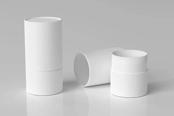 Leere Weiße Zylinderverpackung Kartonschachtel Mockup Illustration — Stockfoto