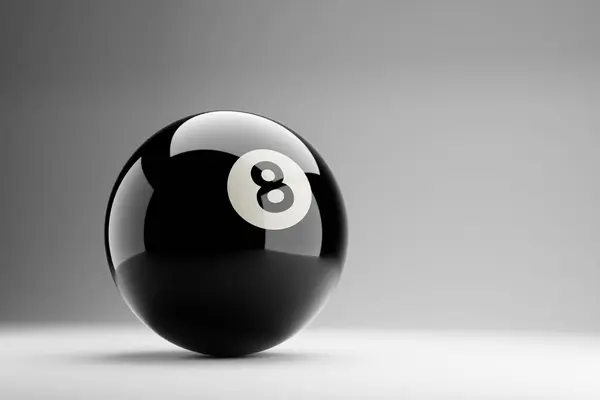 白色背景下隔离的台球黑八球3D解说器 — 图库照片