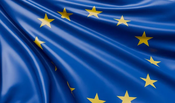 Sventolando Europa Bandiera Tessuto Raso Render Illustrazione Immagine Stock