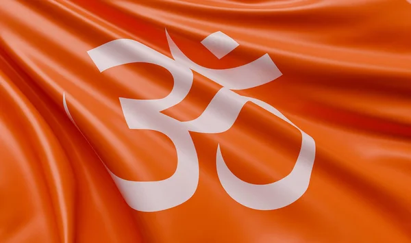 Waving Hindu Religion Symbol Flag Satin Fabric Illustration Render Стоковая Картинка