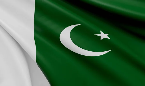 Sventolando Pakistan Bandiera Tessuto Raso Render Illustrazione Fotografia Stock
