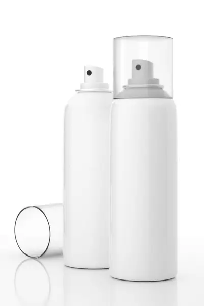 Prázdné Bílé Deodorant Parfém Sprej Plechovky Mockup Ilustrace Render Royalty Free Stock Obrázky