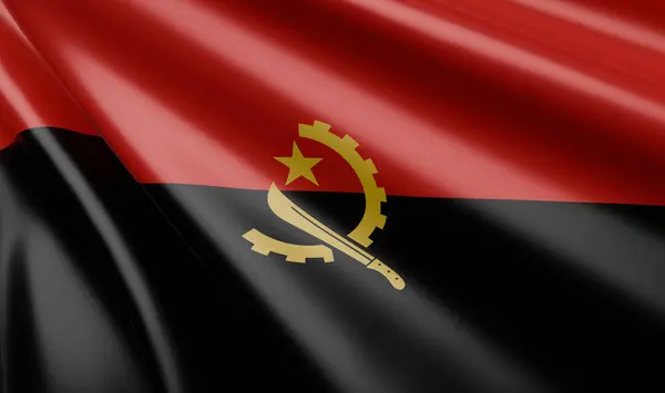 Атласная Ткань Флагом Анголы Трехмерная Иллюстрация Стоковое Фото