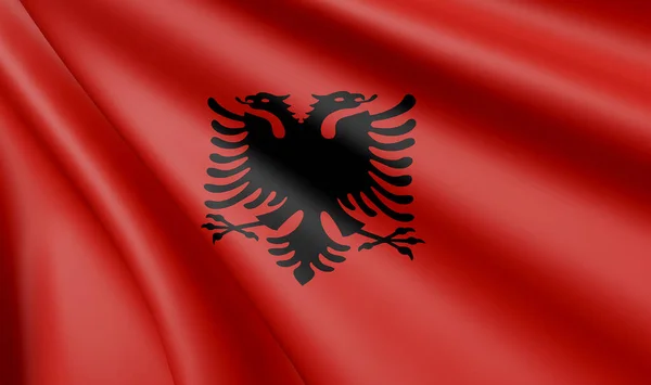 Sventolando Albania Bandiera Tessuto Raso Render Illustrazione Foto Stock