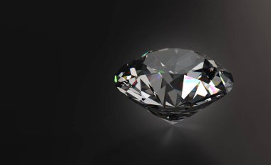 Beautiful Shiny Diamond on Black Background - 3D Illustration Rendering