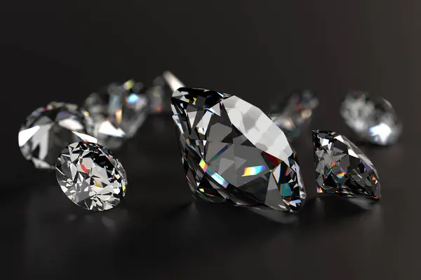 Beautiful Shiny Diamonds on Black Background - 3D Illustration Rendering